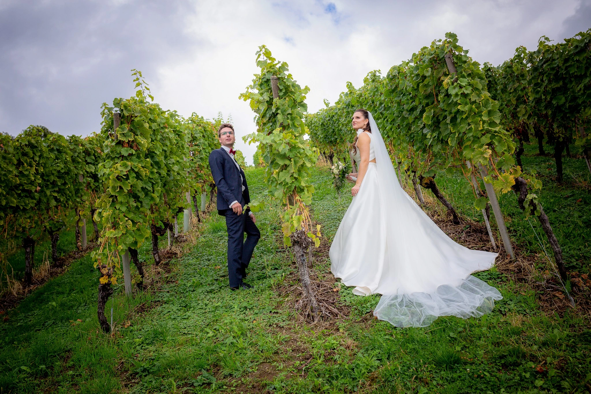 Brautpaar in den Weinbergen an der Deutschen Weinstraße